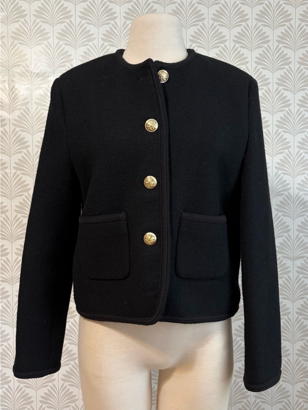 Dunst Black Bouclé Gold Button Wool Blazer Jacket - Picture 2 of 8